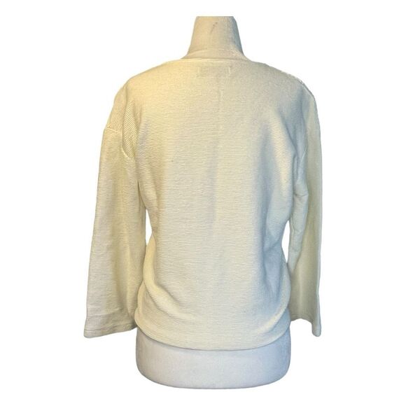Madewell Texture & Thread Textured Tie-Front Top Ivory Knit Long-Sleeve V-Neck S - Picture 7 of 10